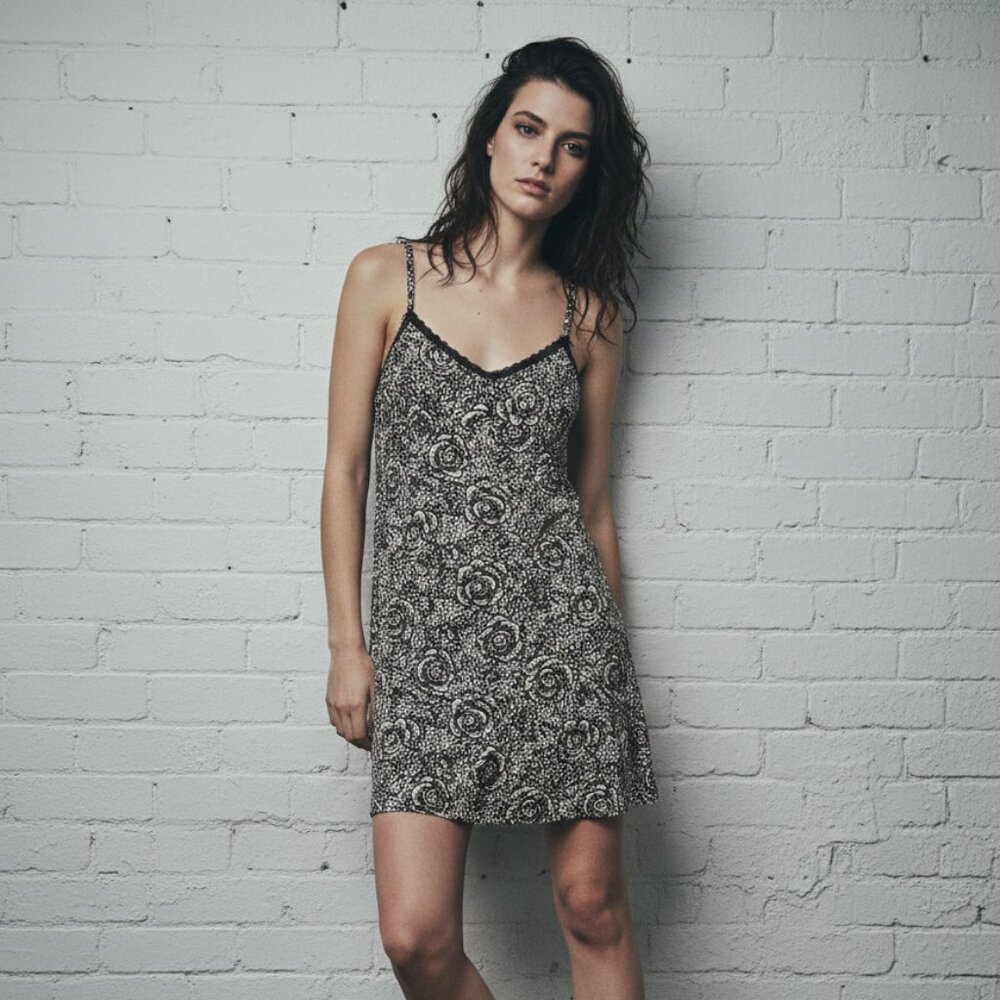 Unbranded Dress Mini Black Ivory Floral Indie Sleeze Grunge S